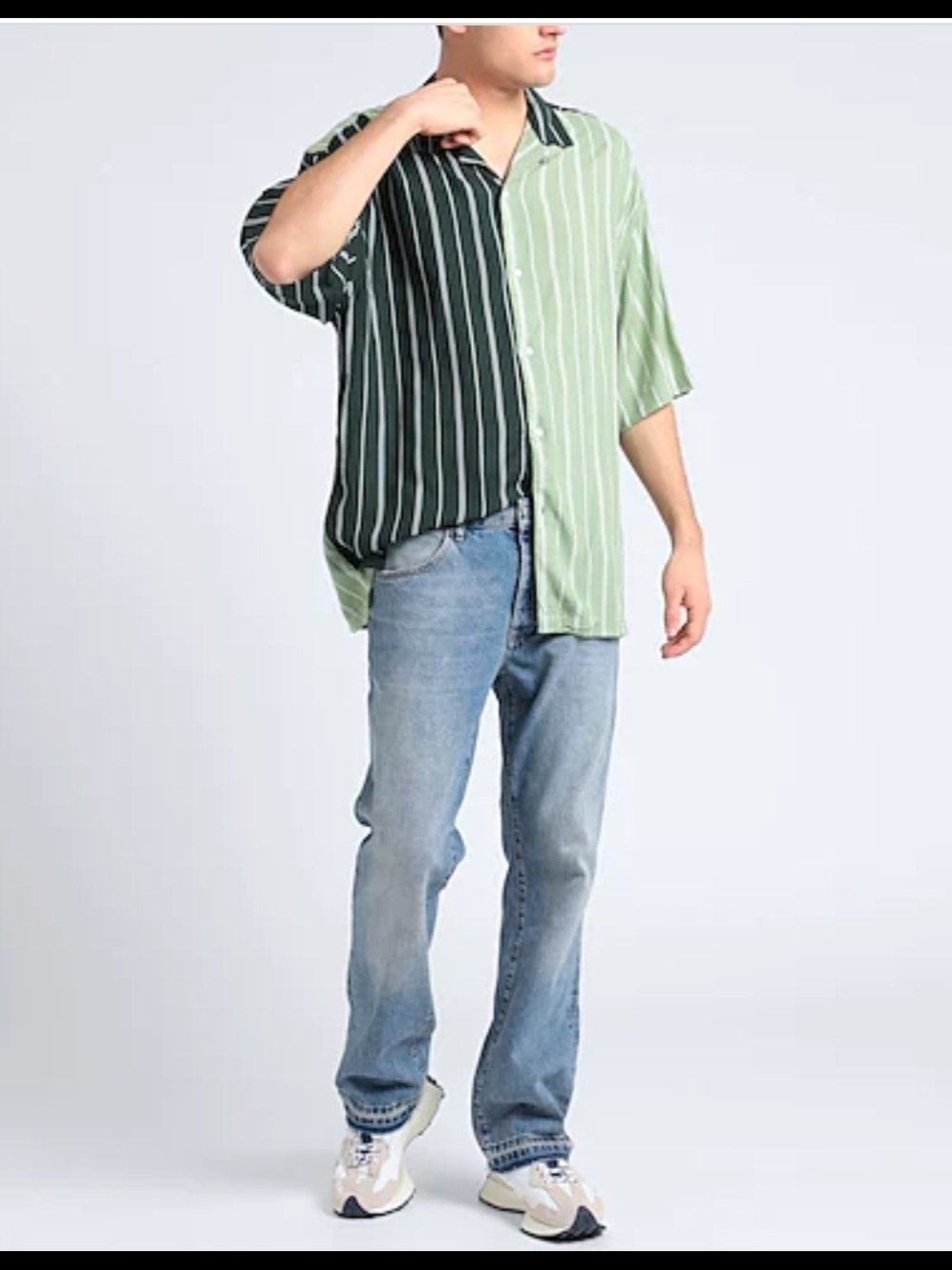 Topman Two-Tone Green Vertical Stripe Button-Down Shirt